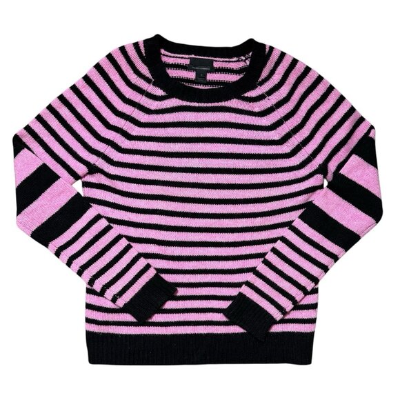 J Crew Italian Cashmere Sweater Women’s Size Small Pink  Black Stripes Y2K - Picture 1 of 7